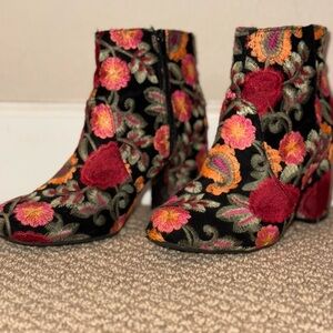 MIA Floral Embroidered Ankle Boots - Black and Multicolor